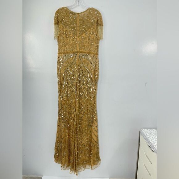 Mac Duggal 4715 Size 10 Embellished Fringe Cap Sleeve Trumpet Gown, Light Gold - Picture 4 of 16